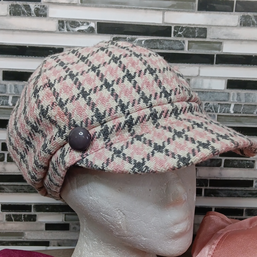 Stylish Hats Wool Paperboy Caps Pink Grey Cap Burgundy Velvet & Rose Satin 3pc - Picture 3 of 13